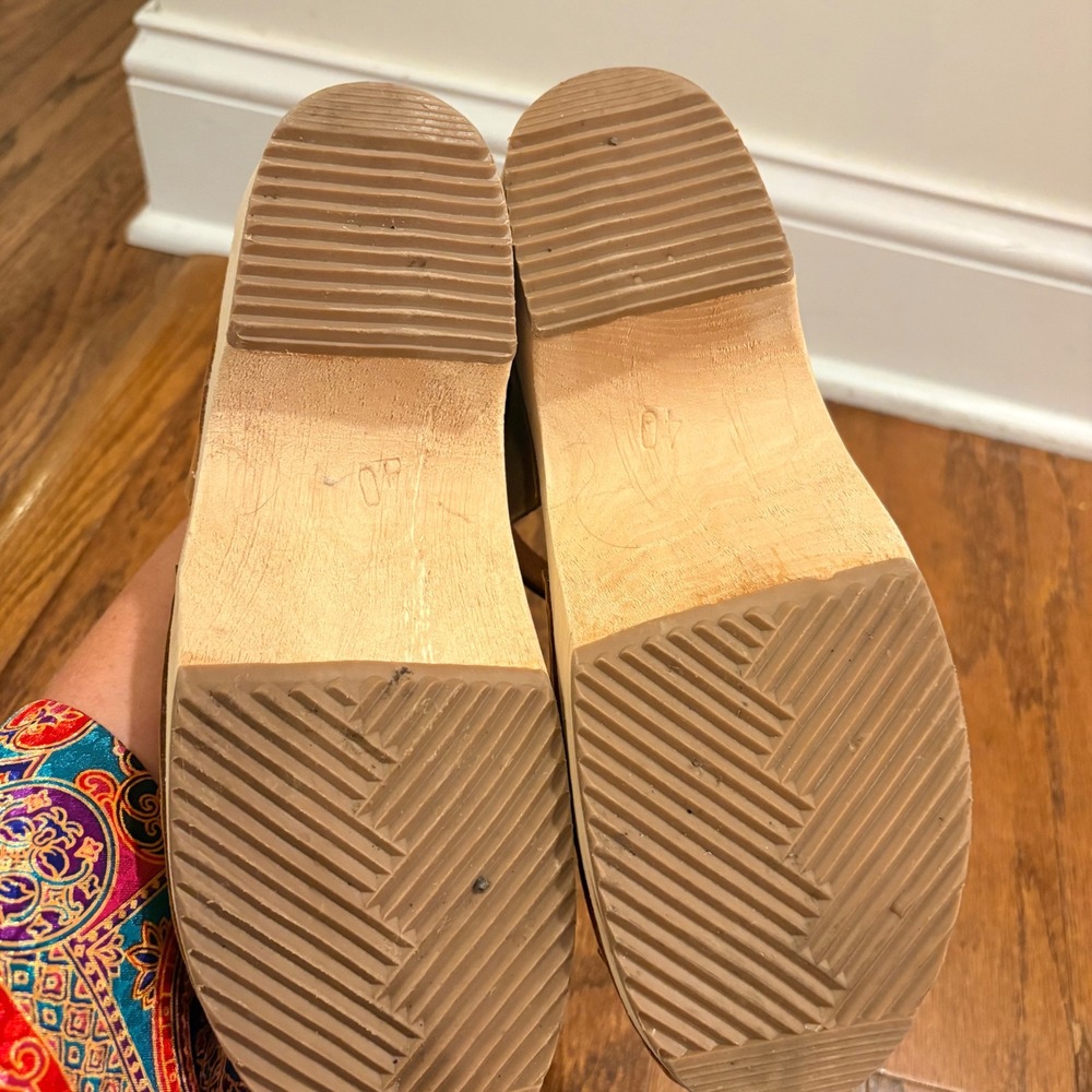 Lotta from Stockholm Swedish Low Wood Clog Sandals Tan Leather Heels Size 40 - Picture 7 of 11